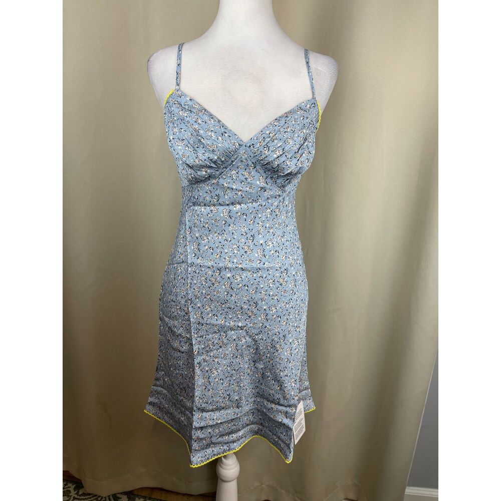 Topshop Floral Mini Slip Dress US 4 Blue Cami Bodycon Summer Festival Style